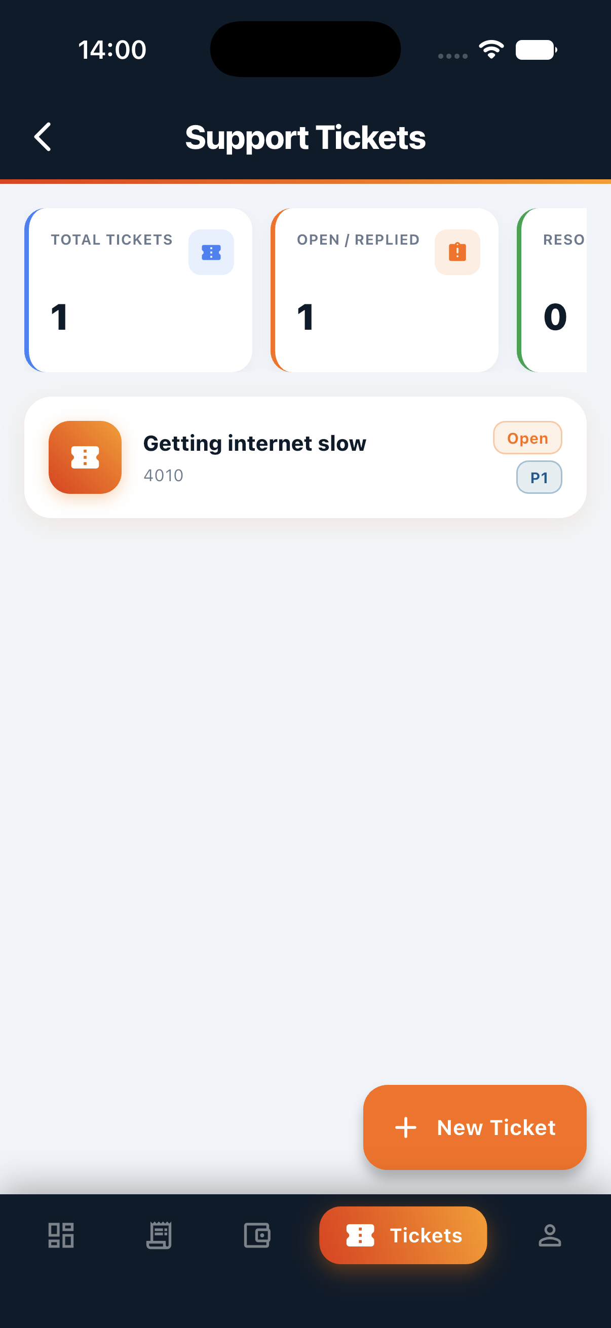 Usage & Support screen